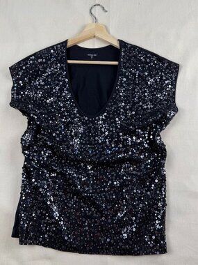 Garnet Hill Sequined Knit Black Top